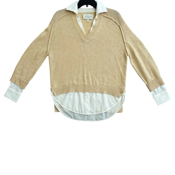 Brochu Walker The Looker Layered V-Neck Wool Cashmere Dune Sand Sweater size S - Picture 3 of 14